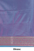 Peacock blue floral designed banarasi silk saree with self floral border and matching blouse