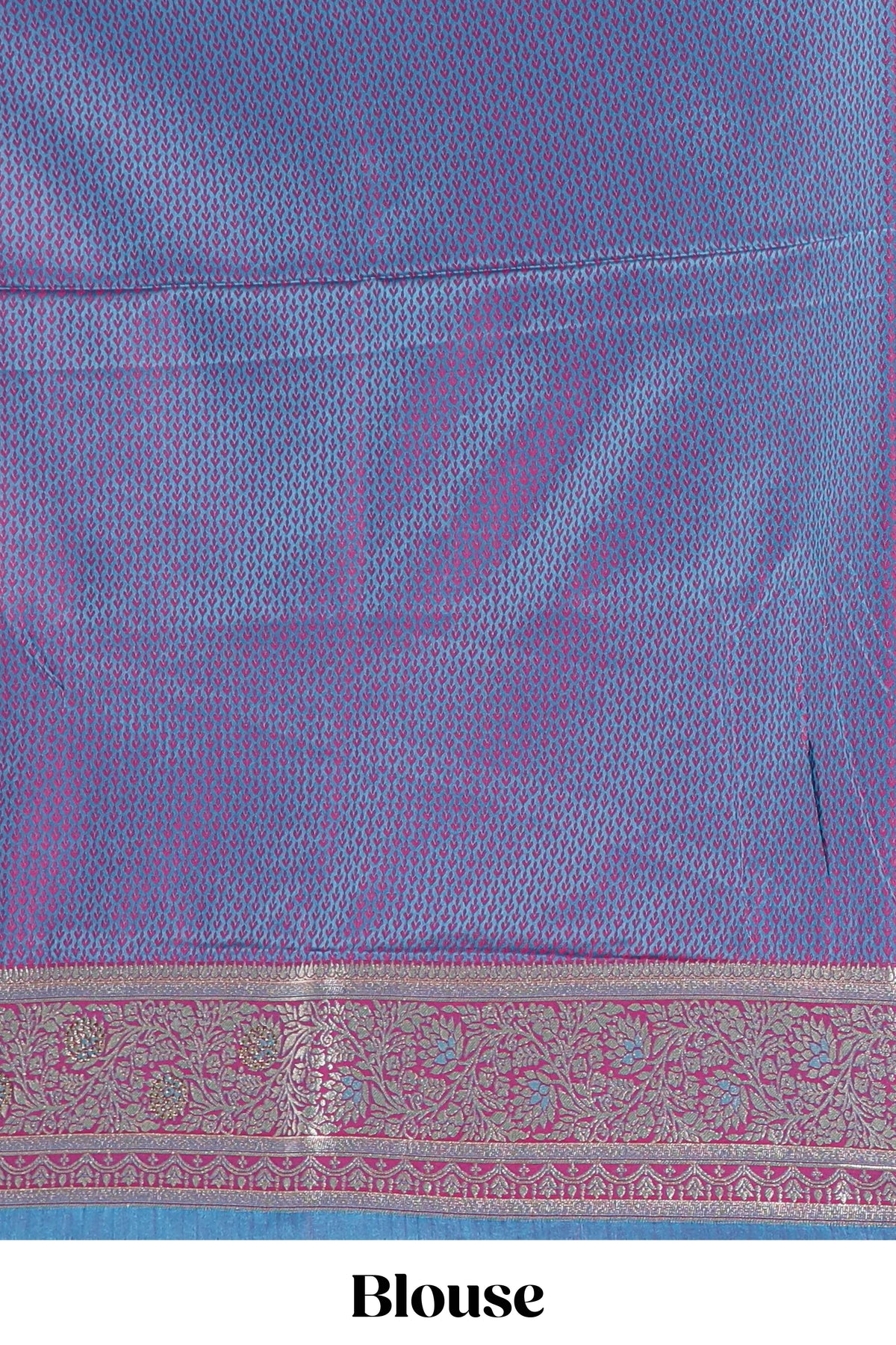 Peacock blue floral designed banarasi silk saree with self floral border and matching blouse