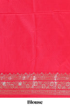 Red floral designed banarasi silk saree with self floral border and matching blouse