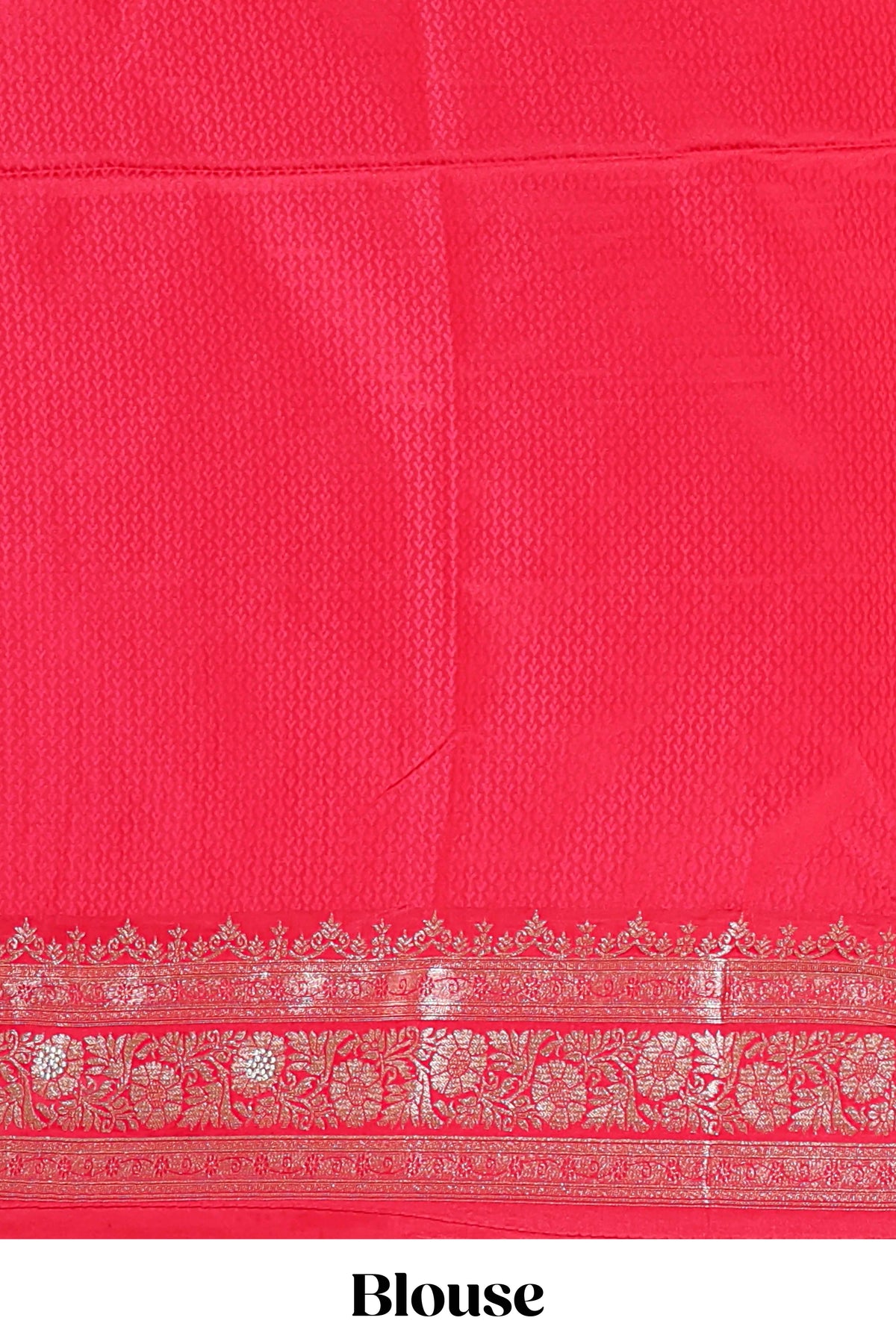 Red floral designed banarasi silk saree with self floral border and matching blouse