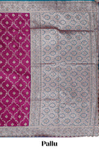 Deep magenta pink floral designed banarasi silk saree with contrast floral border and blouse