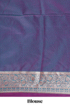 Deep magenta pink floral designed banarasi silk saree with contrast floral border and blouse