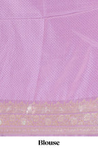 Lavender floral designed banarasi silk saree with self floral border and matching blouse