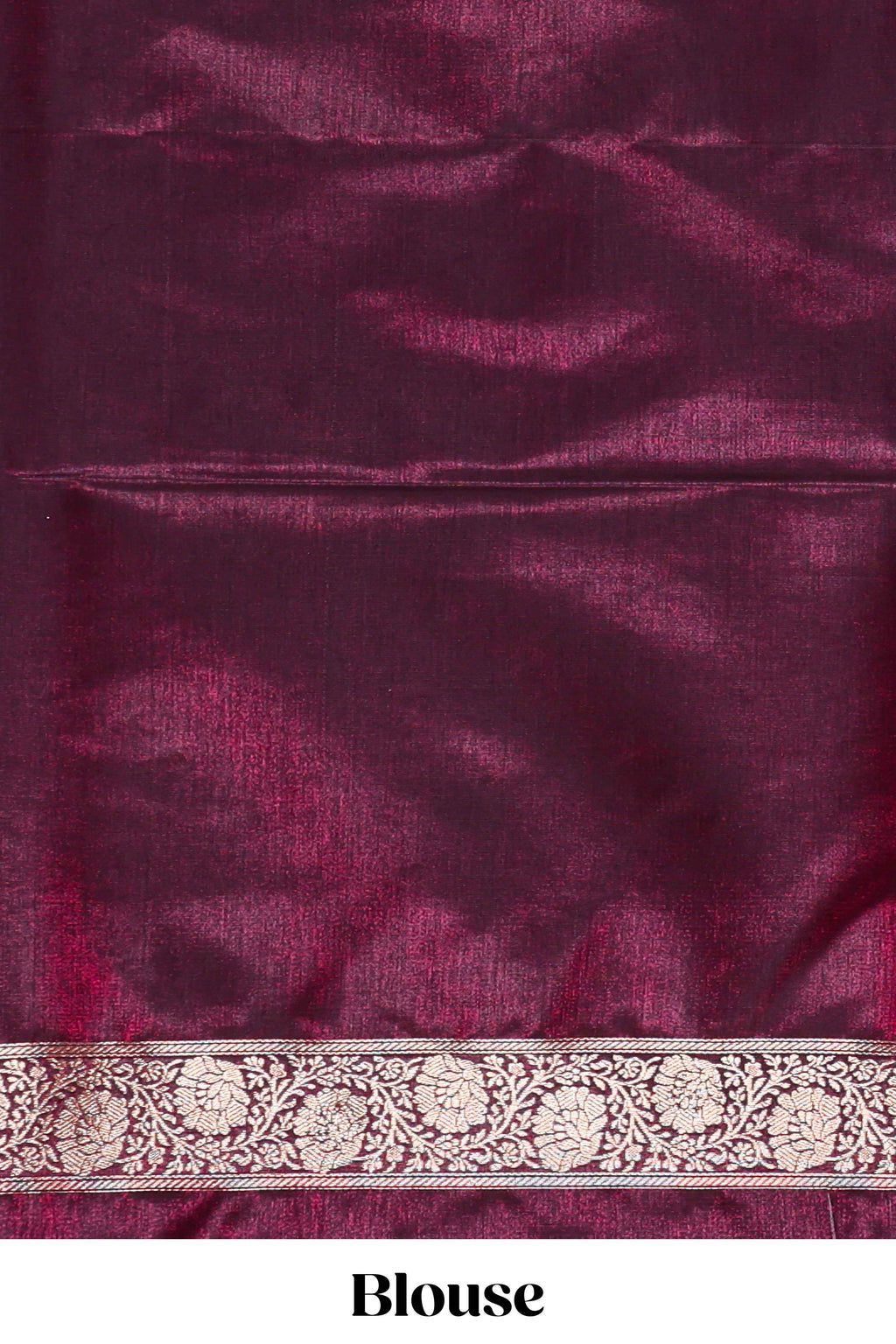 Deep plum butta designed banarasi silk saree with self zari border and matching blouse