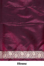 Deep plum butta designed banarasi silk saree with self zari border and matching blouse