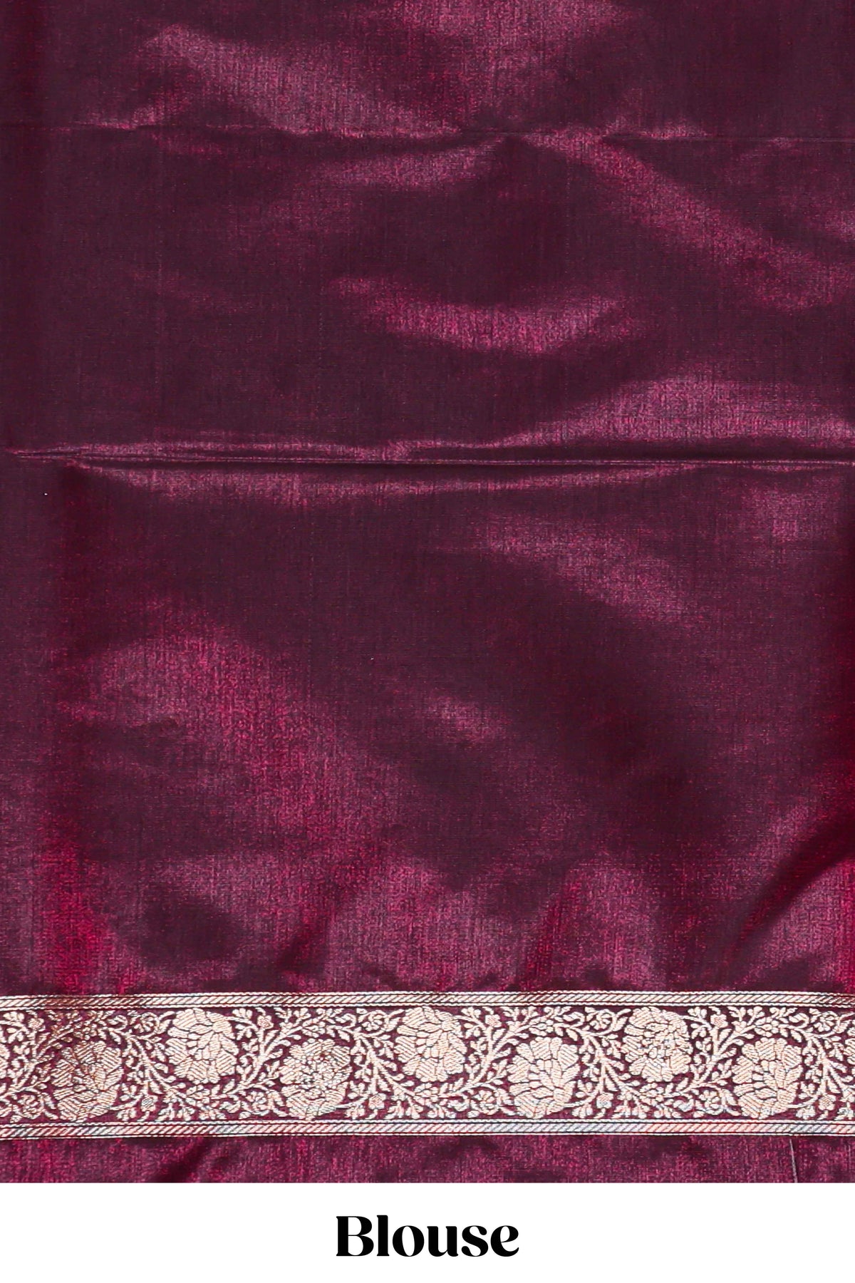 Deep plum butta designed banarasi silk saree with self zari border and matching blouse