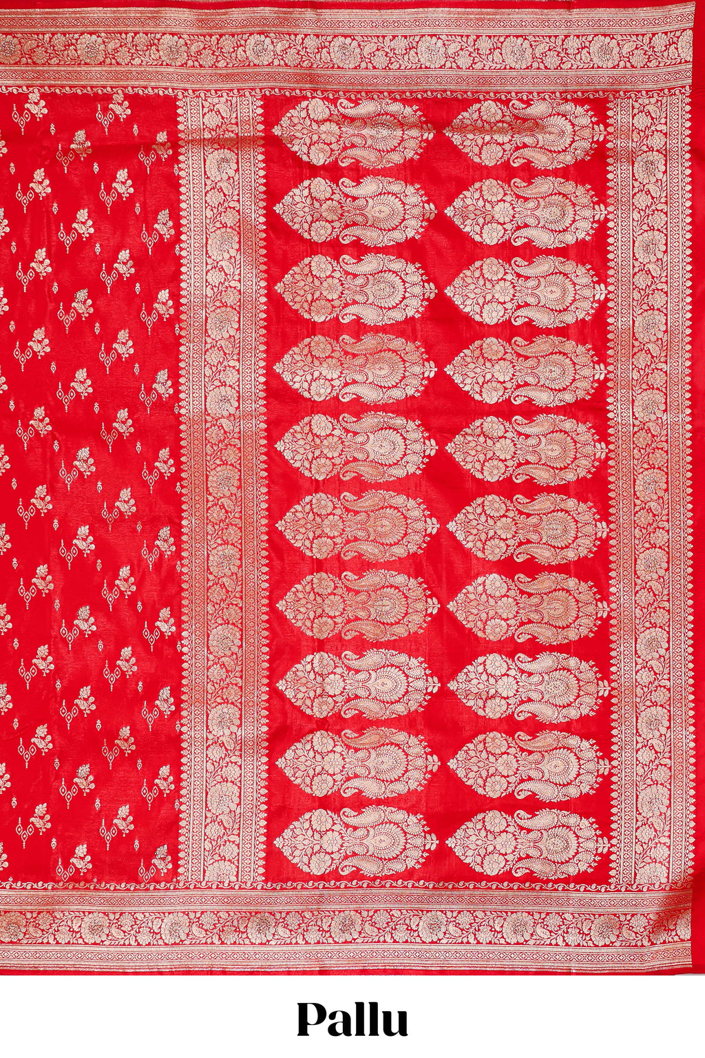 Red floral designed banarasi silk saree with self zari border and  matching blouse