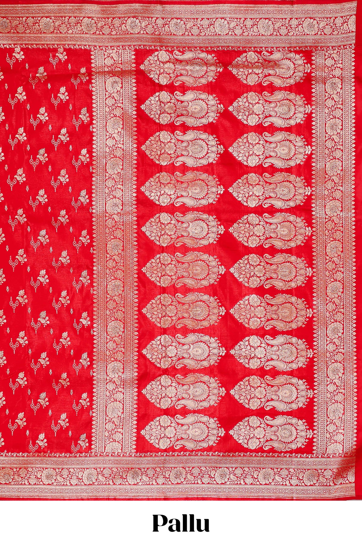 Red floral designed banarasi silk saree with self zari border and  matching blouse