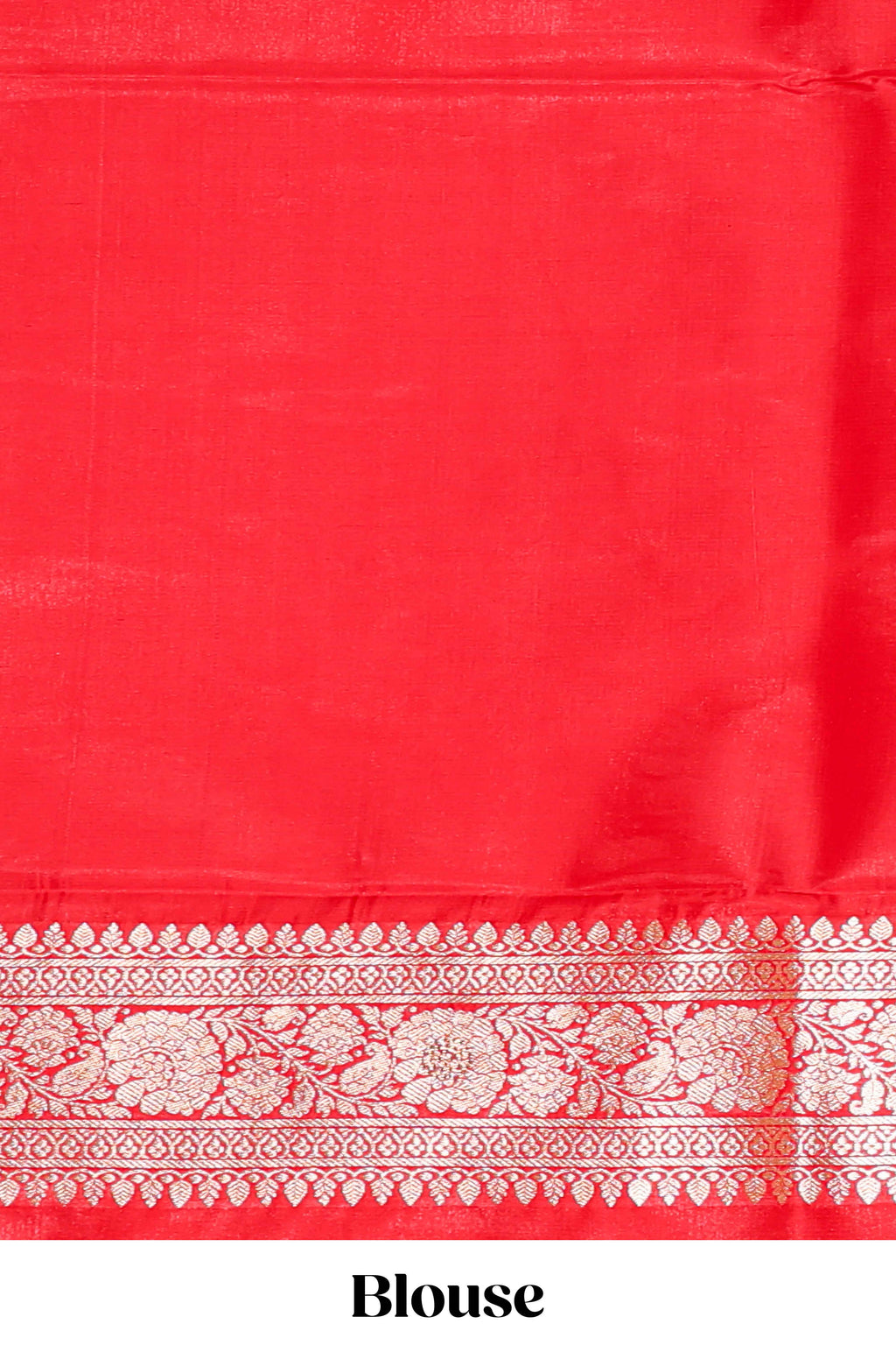 Red floral designed banarasi silk saree with self zari border and  matching blouse
