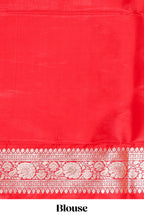 Red floral designed banarasi silk saree with self zari border and  matching blouse