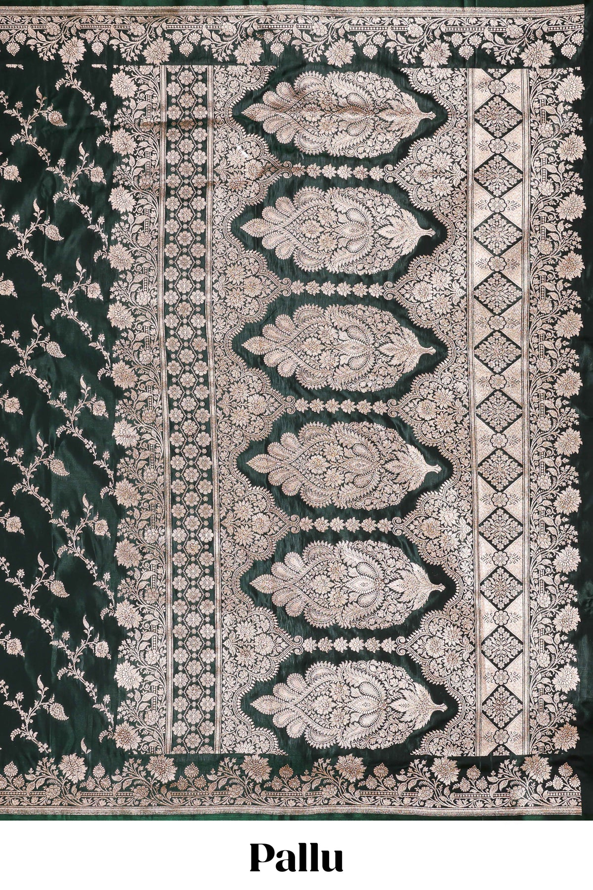 dark green unique designed banarasi silk saree with self zari border and  matching blouse