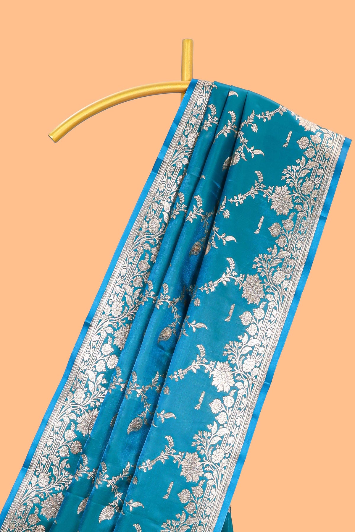 Blue floral designed banarasi silk saree with self zari border and  matching blouse