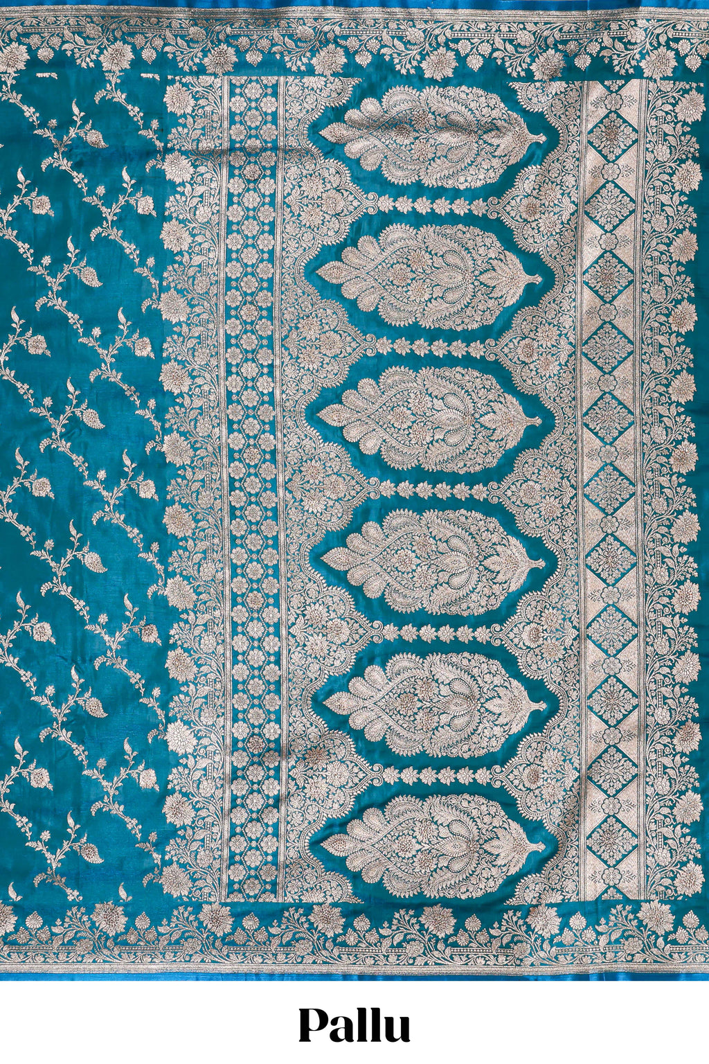 Blue floral designed banarasi silk saree with self zari border and  matching blouse