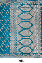Blue floral designed banarasi silk saree with self zari border and  matching blouse