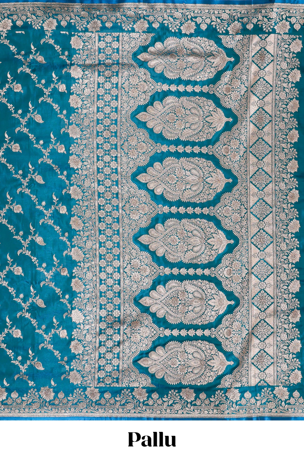 Blue floral designed banarasi silk saree with self zari border and  matching blouse