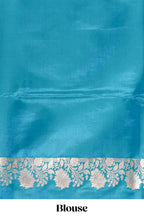 Blue floral designed banarasi silk saree with self zari border and  matching blouse