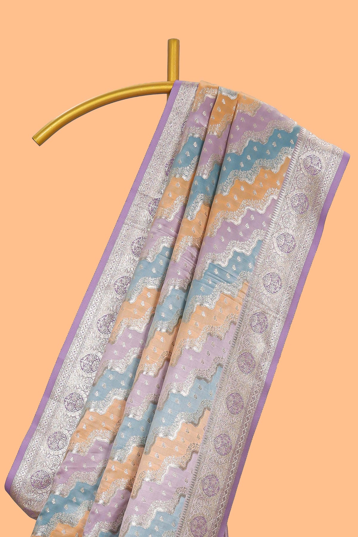Multicolor striped banarasi silk saree with self zari border and  matching blouse