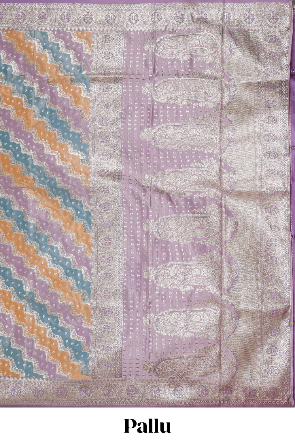 Multicolor striped banarasi silk saree with self zari border and  matching blouse