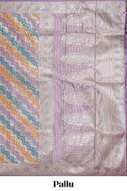 Multicolor striped banarasi silk saree with self zari border and  matching blouse