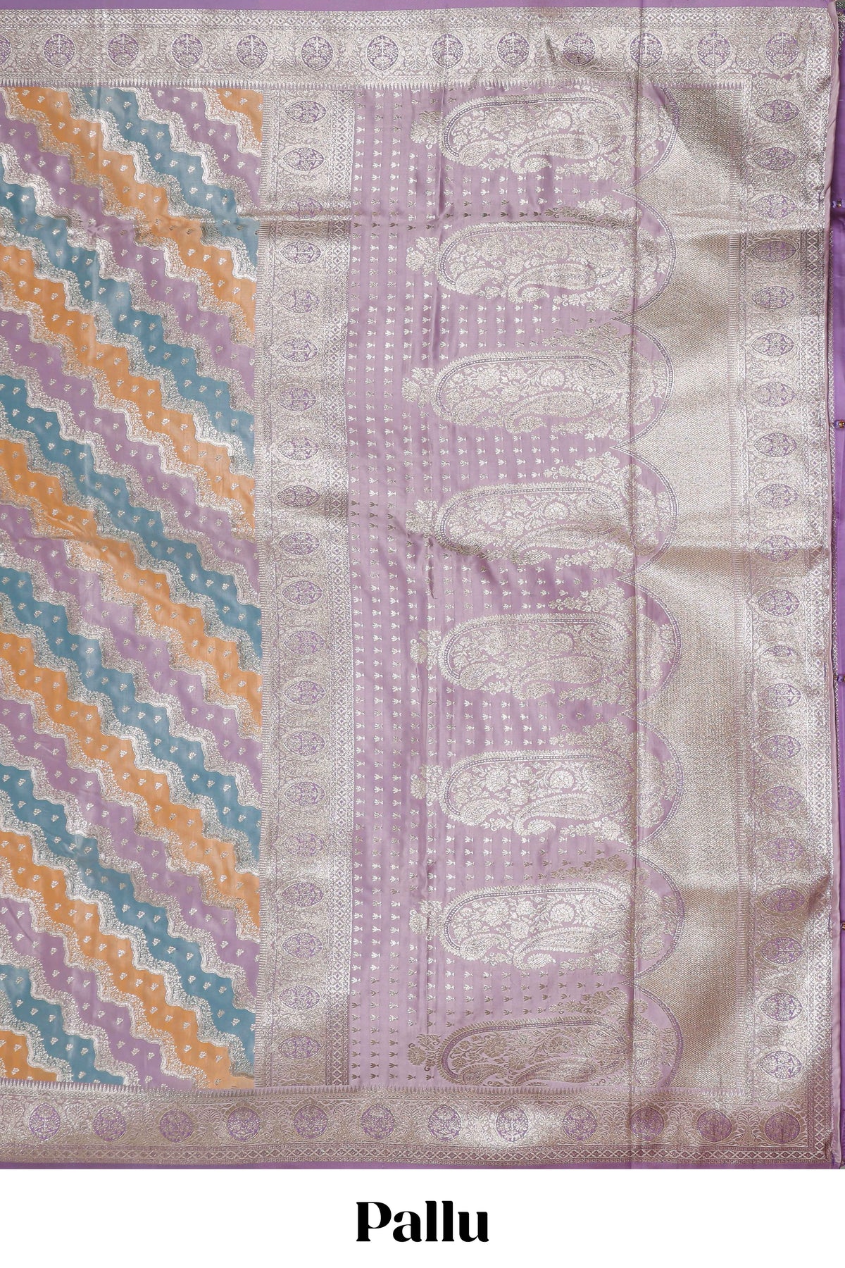 Multicolor striped banarasi silk saree with self zari border and  matching blouse