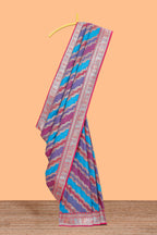 Multicolor chevron designed banarasi silk saree with contrast traditional zari border and matching blouse