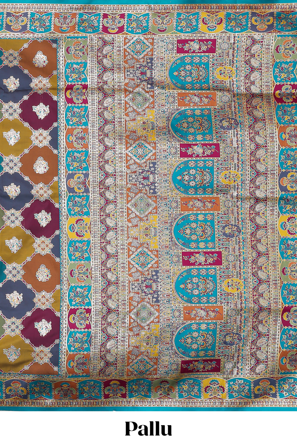Multicolor traditional grid pattern banarasi silk saree featuring intricate contrast zari border and matching Blouse