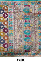 Multicolor traditional grid pattern banarasi silk saree featuring intricate contrast zari border and matching Blouse