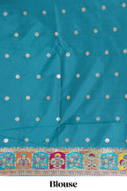 Multicolor traditional grid pattern banarasi silk saree featuring intricate contrast zari border and matching Blouse