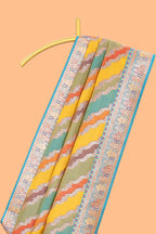 Multicolor chevron designed banarasi silk saree featuring intricate contrast zari border and matching Blouse