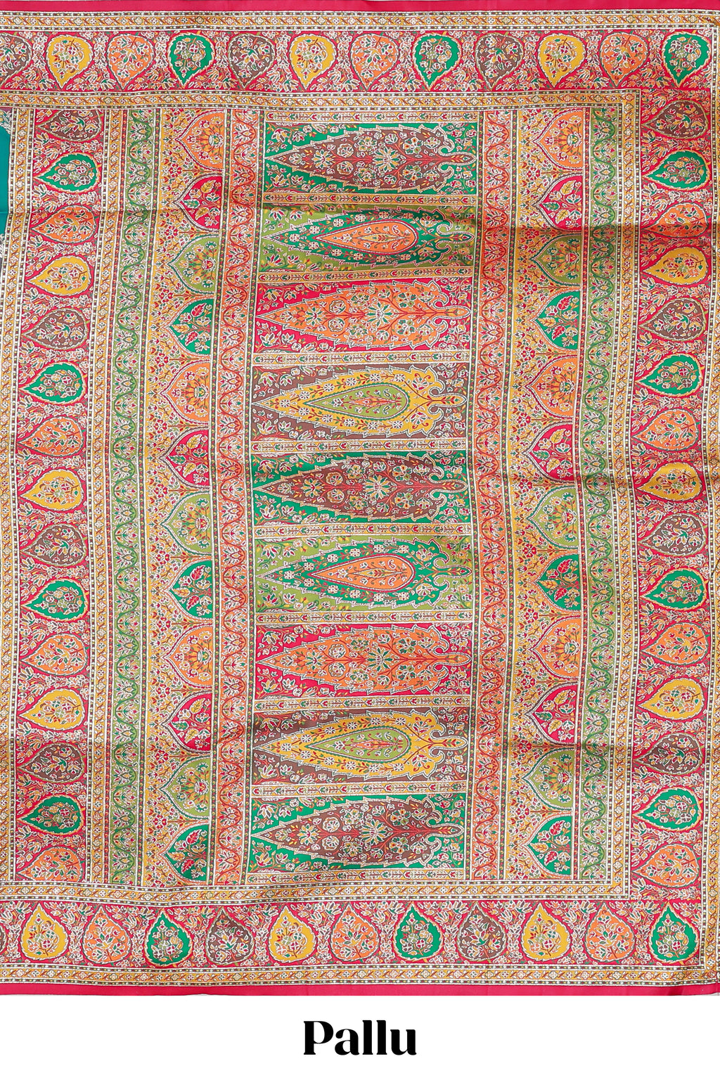 Multicolor floral vines banarasi silk saree featuring contrast floral and paisley motifs border and blouse