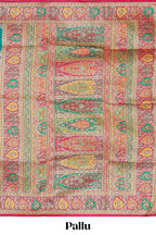 Multicolor floral vines banarasi silk saree featuring contrast floral and paisley motifs border and blouse