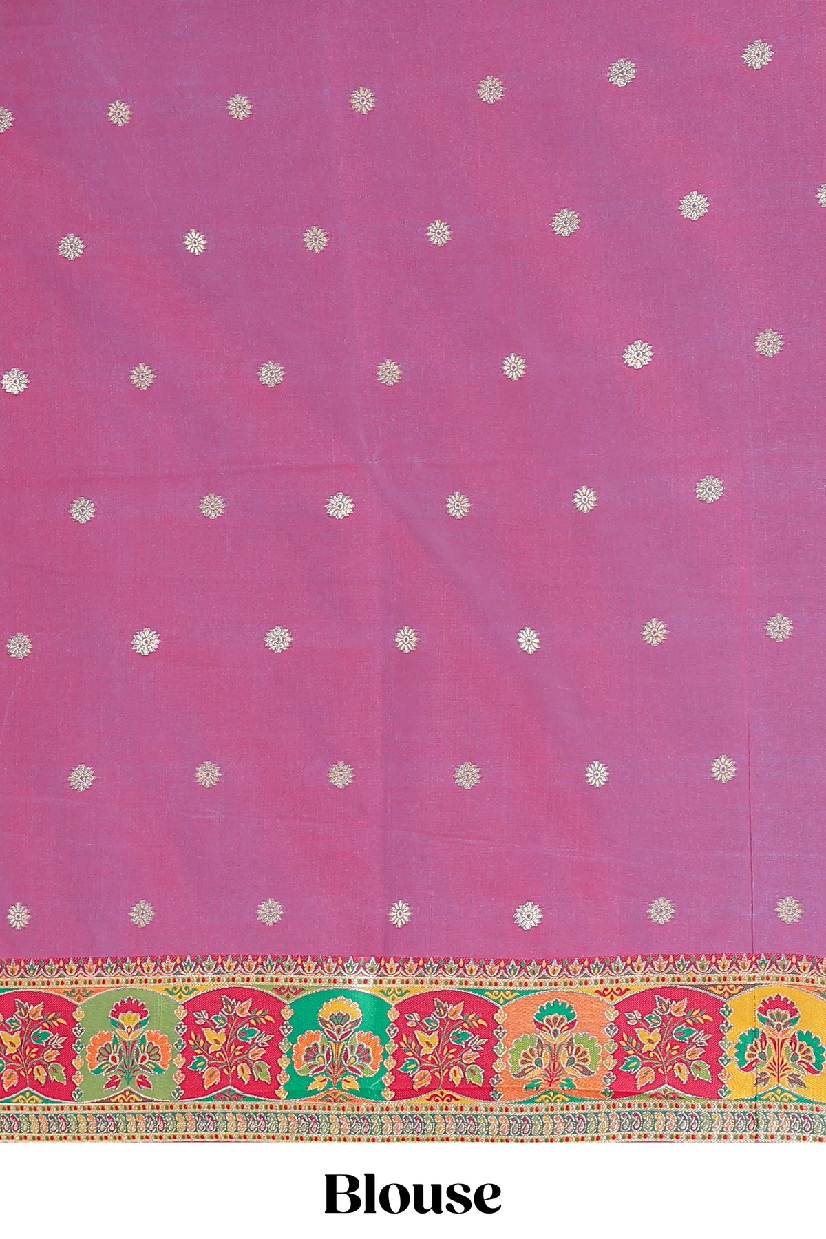 Multicolor traditional grid pattern banarasi silk saree with intricate contrast zari border and matching blouse