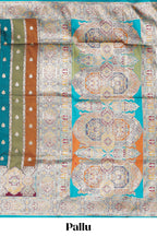 Mauve multicolor striped banarasi silk saree with intricate contrast zari border and blouse