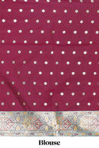 Mauve multicolor striped banarasi silk saree with intricate contrast zari border and blouse