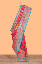 Multicolor floral vines designed banarasi silk saree with intricate contrast floral border and blouse