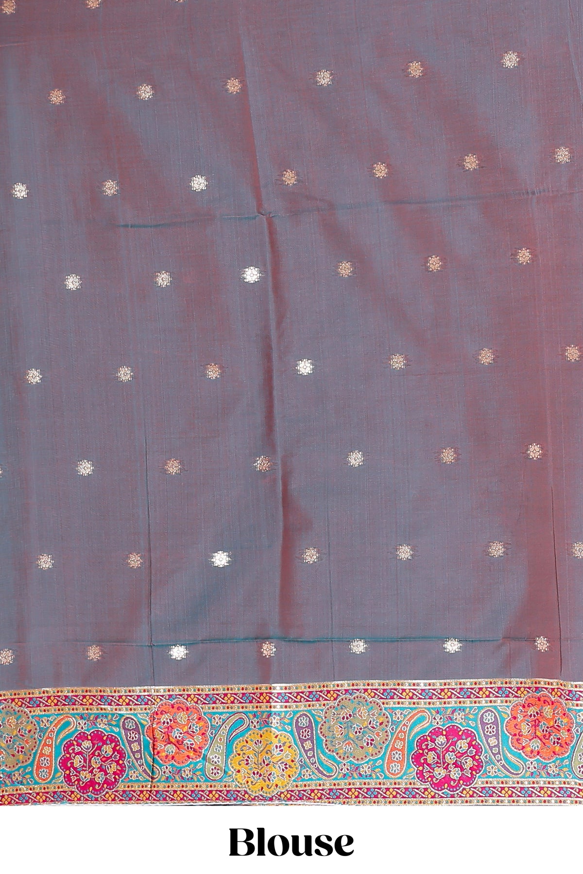 Multicolor floral vines designed banarasi silk saree with intricate contrast floral border and blouse