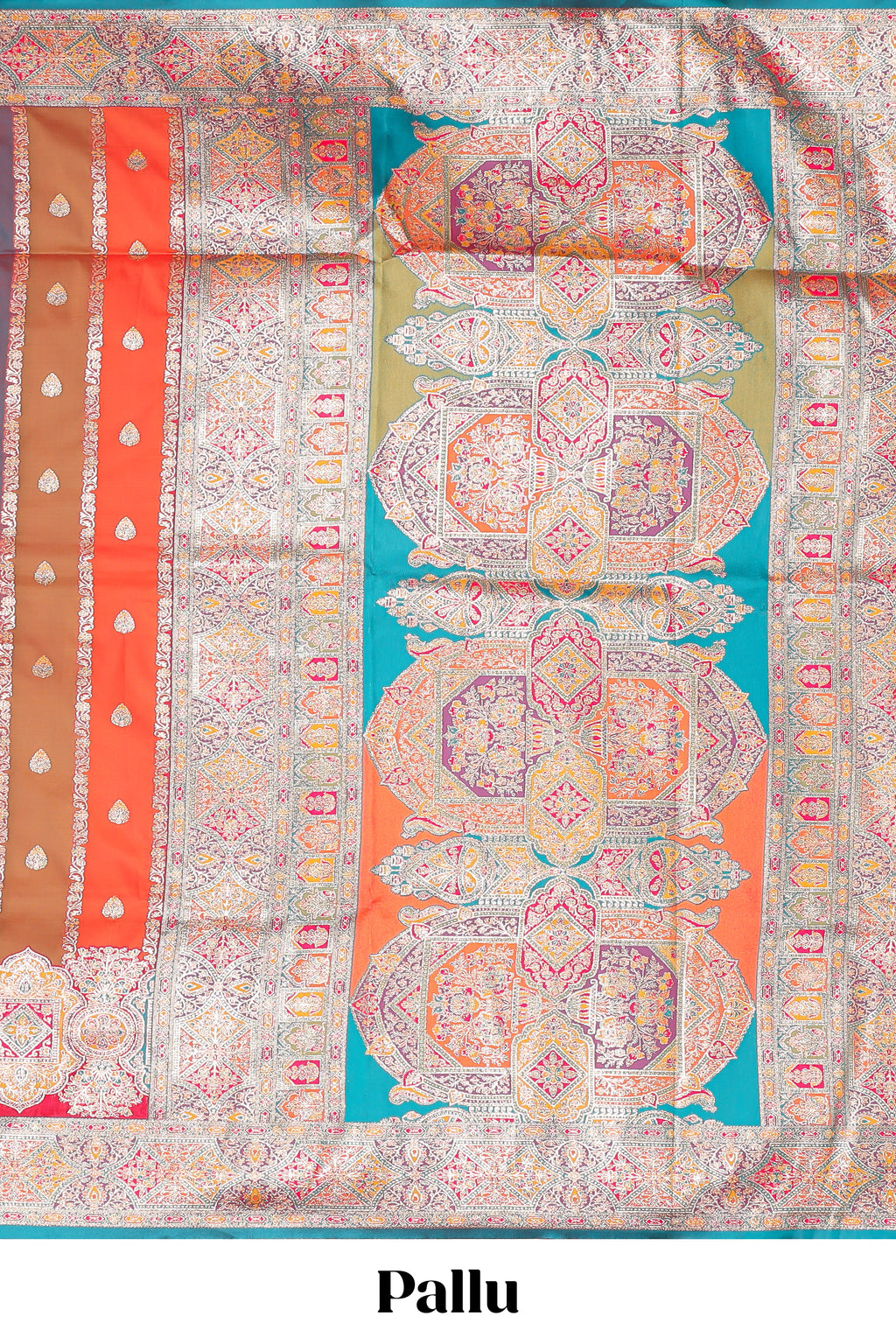 Multicolor striped banarasi silk saree with intricate contrast zari border and blouse