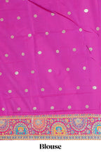 Multicolor geometric designed banarasi silk saree with contrast floral zari border and blouse