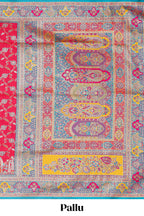 Multicolor unique designed banarasi silk saree with contrast floral zari border and blouse