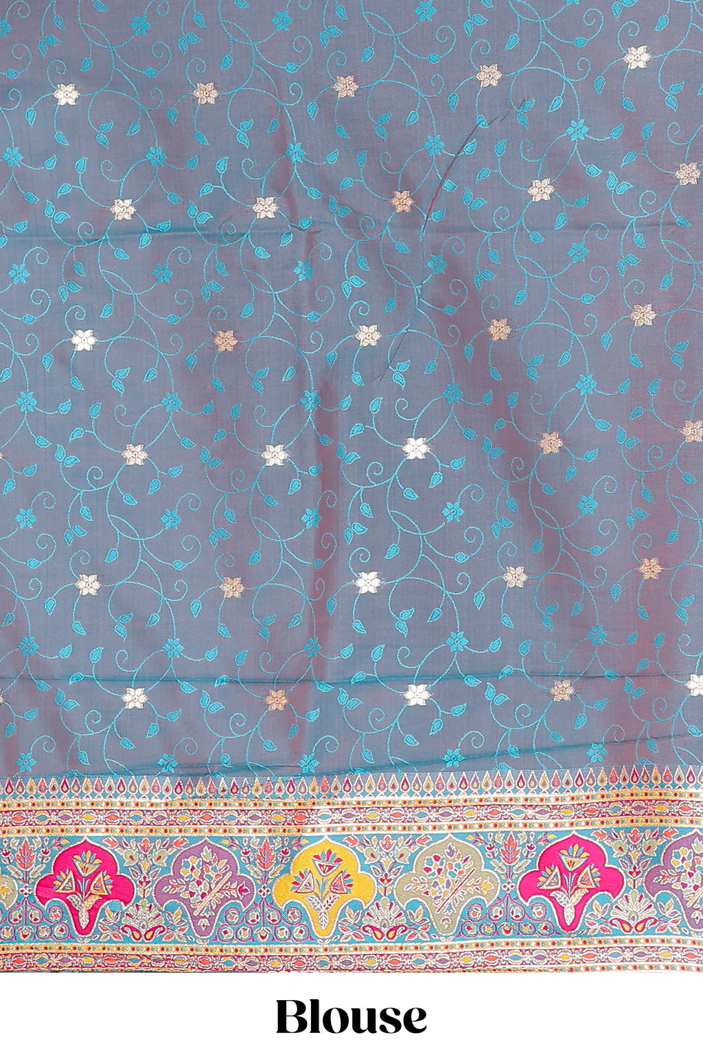 Multicolor unique designed banarasi silk saree with contrast floral zari border and blouse