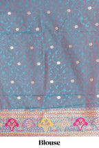 Multicolor unique designed banarasi silk saree with contrast floral zari border and blouse
