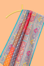 Multicolor unique designed banarasi silk saree with contrast floral zari border and blouse