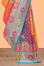 Multicolor unique designed banarasi silk saree with contrast floral zari border and blouse