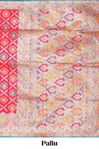 Bright red geometric tile pattern banarasi silk saree with intricate contrast zari border and blouse
