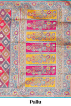 Multicolor geometric tile pattern banarasi silk saree with intricate contrast zari border and blouse