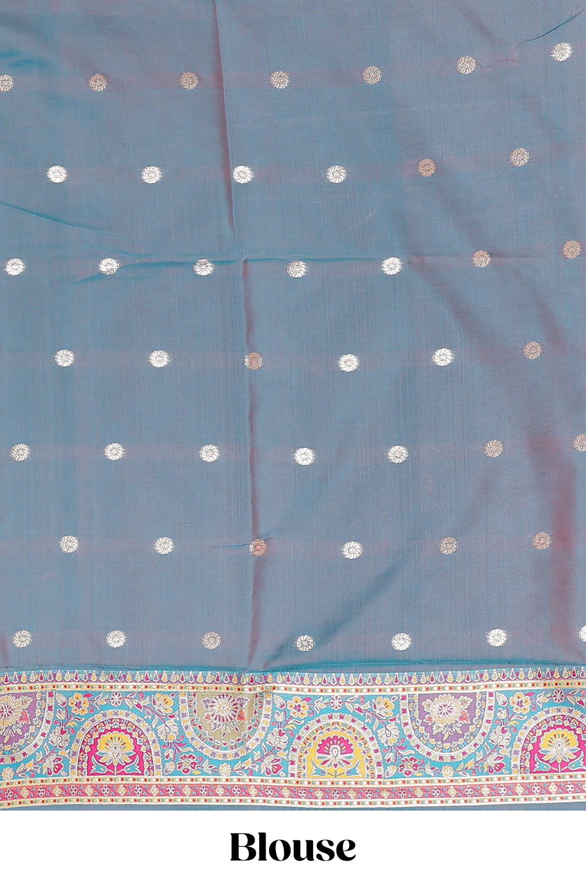 Multicolor geometric tile pattern banarasi silk saree with intricate contrast zari border and blouse