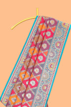 Multicolor geometric tile pattern banarasi silk saree with intricate contrast zari border and blouse