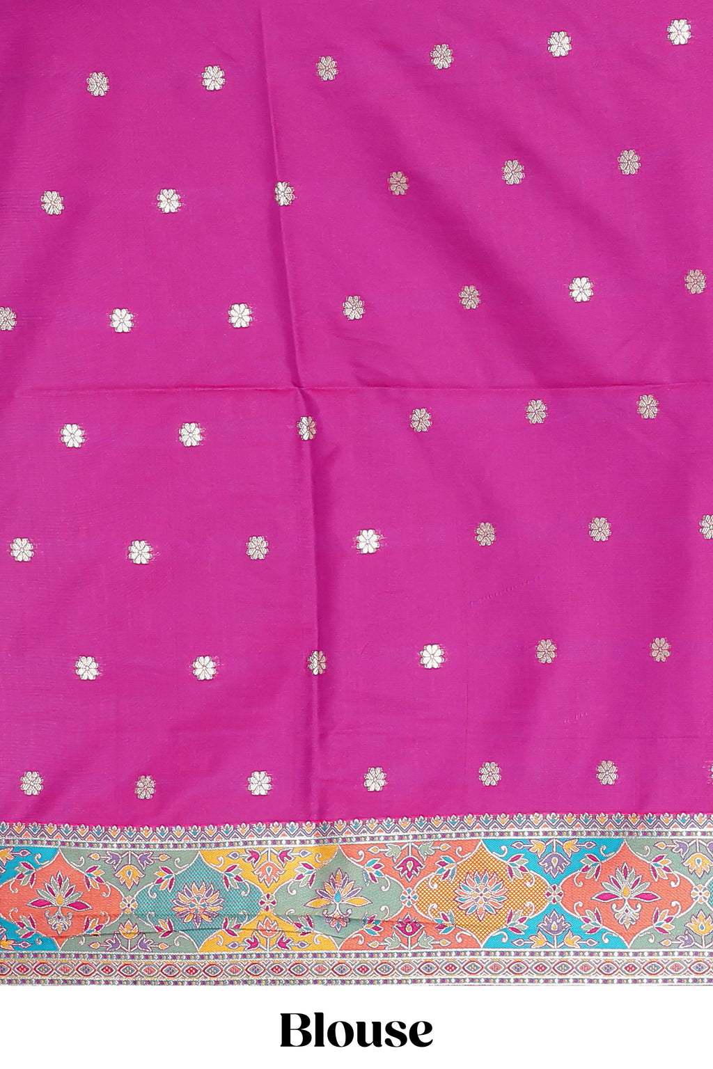 Multicolor zigzag geometric stripe patter banarasi silk saree with intricate contrast floral zari border and blouse