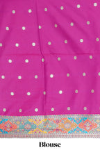 Multicolor zigzag geometric stripe patter banarasi silk saree with intricate contrast floral zari border and blouse