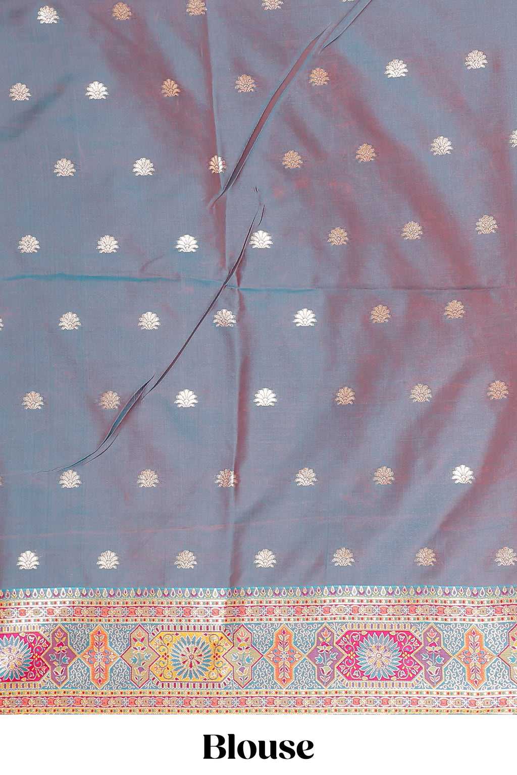 Multicolor geometric grid patter banarasi silk saree with intricate contrast zari border and blouse